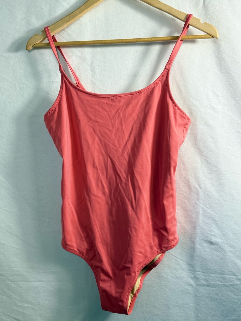 Amazon Essentials Coral Pink Scoop Neck One-Piece Swimsuit
